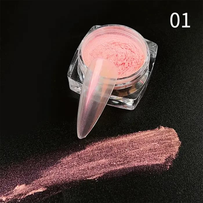 Aurora – poudre à ongles rose, miroirs à paillettes, Pigment à frotter blanc, couleur métallique, vernis Gel pour Nail Art, poussière chromée, décoration de manucure
