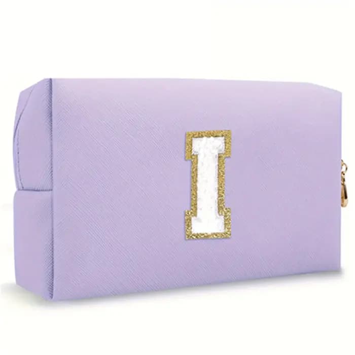 Sac de maquillage avec lettres brodées violettes