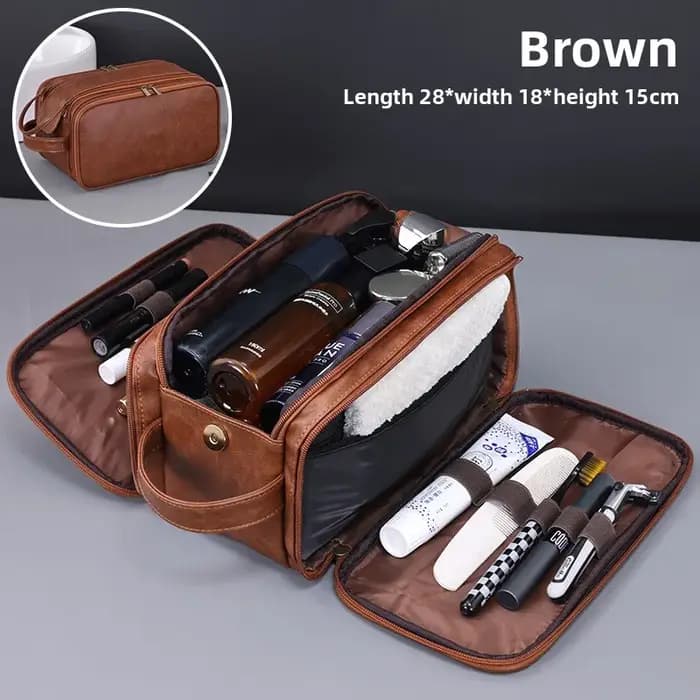 Trousse de toilette multi-poches en PU pour femmes et hommes