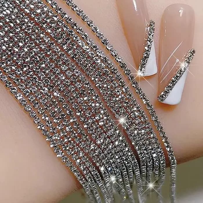 Chaîne de cristal de luxe longue 100/50cm, breloques pour ongles, 1.5/2mm, brillant clair/AB diamant