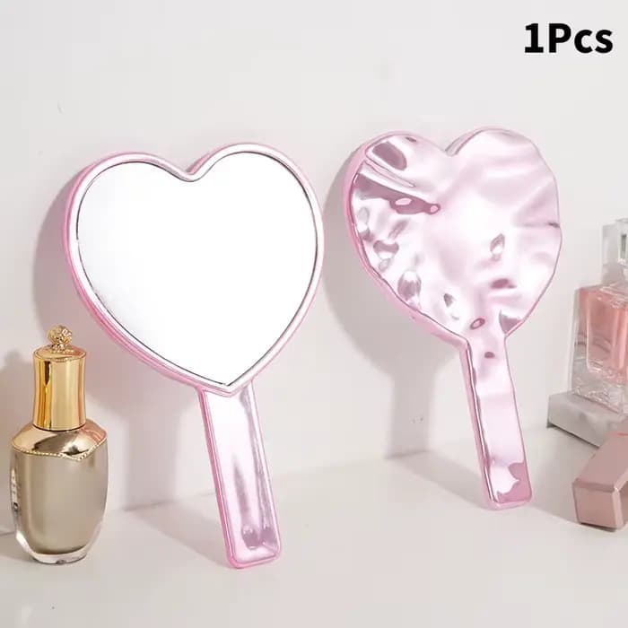 1 pièce Miroir de maquillage portable en forme de cœur avec poignée pour femme, outil de beauté cosm