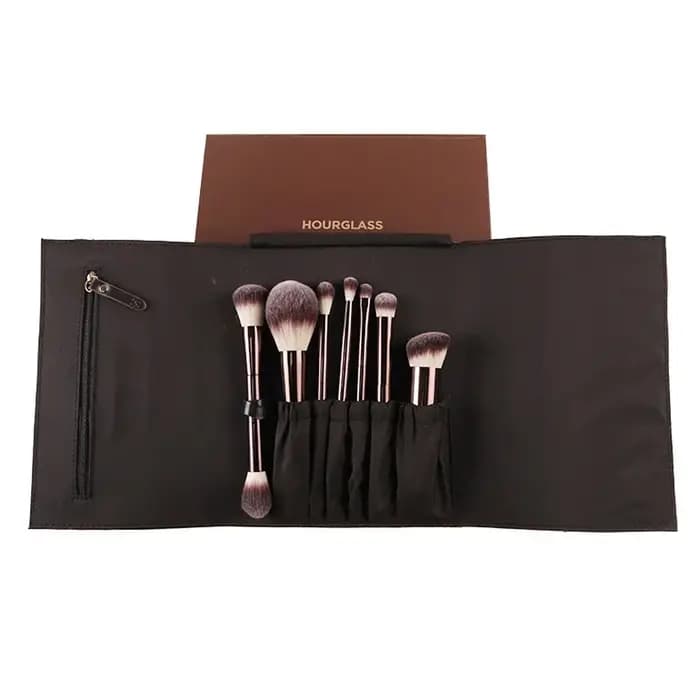Ensemble de pinceaux de maquillage végétaliens sablier, 7 pièces, poils synthétiques de haute qualité, manche en métal, Kit de pinceaux cosmétiques de voyage avec boîte de pochette