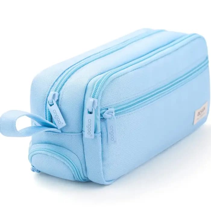 Grande trousse à crayons noire multi-compartiments avec fermeture éclair lisse