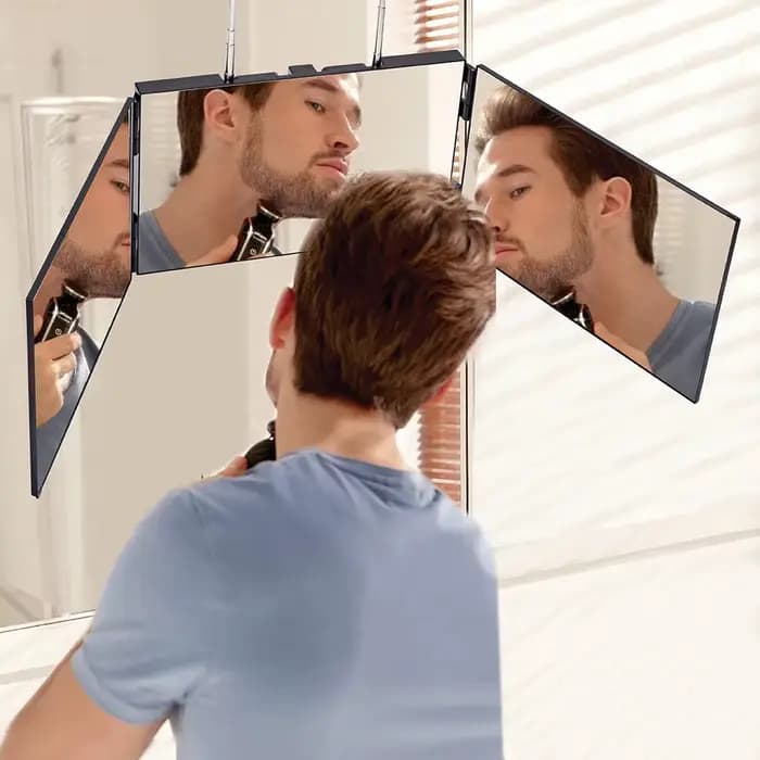 Miroir de Maquillage à Trois Volets pour Voir l'Arrière de la Tête, Lumière LED à 3 Voies pour Auto-