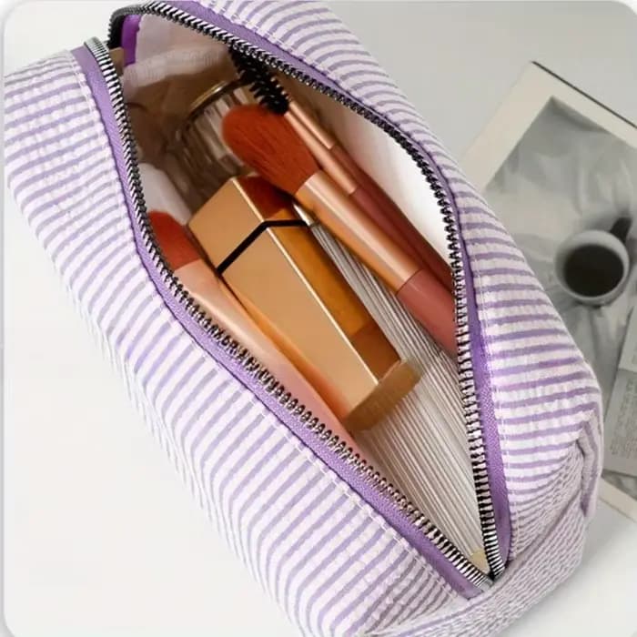 Trousse de toilette de voyage à rayures brodées personnalisées - Rangement cosmétique portable en polyester pour