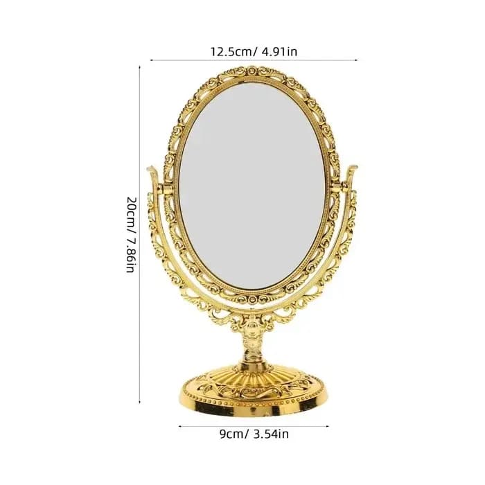 Miroir de maquillage de bureau vintage européen, miroir de maquillage ovale rotatif à 360 degrés, réflexion claire, haute définition, base stable