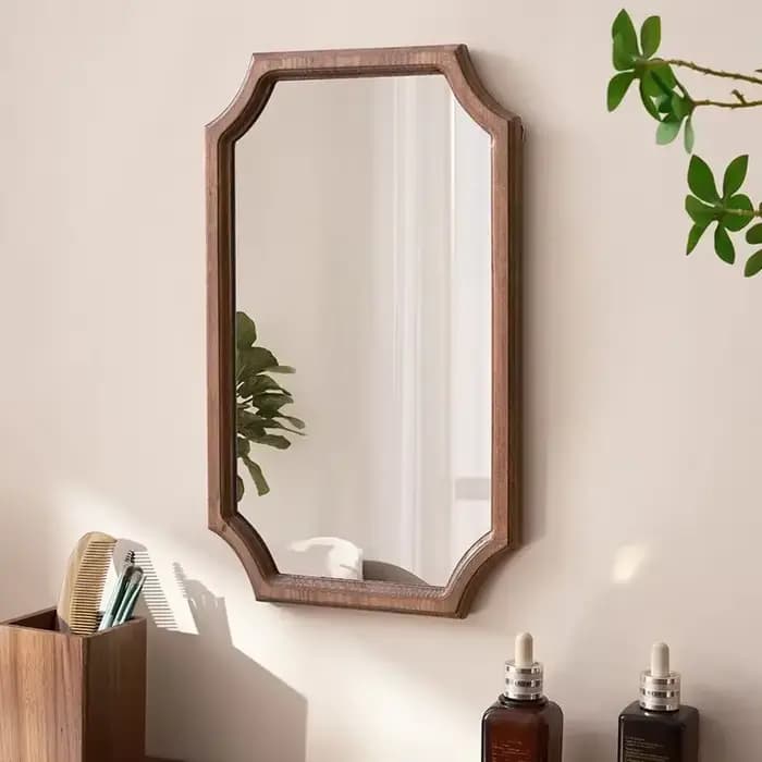 Miroir de maquillage rétro en bois massif