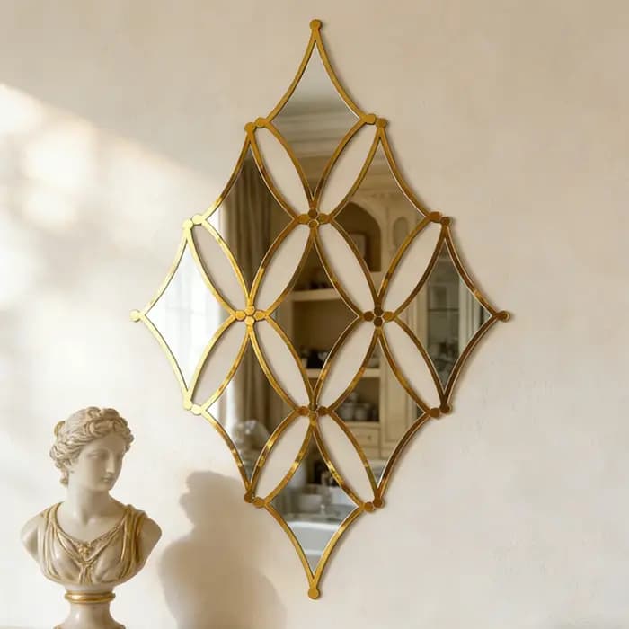 9 miroirs dorés en acrylique - Décoration murale de style français pour salle de bain