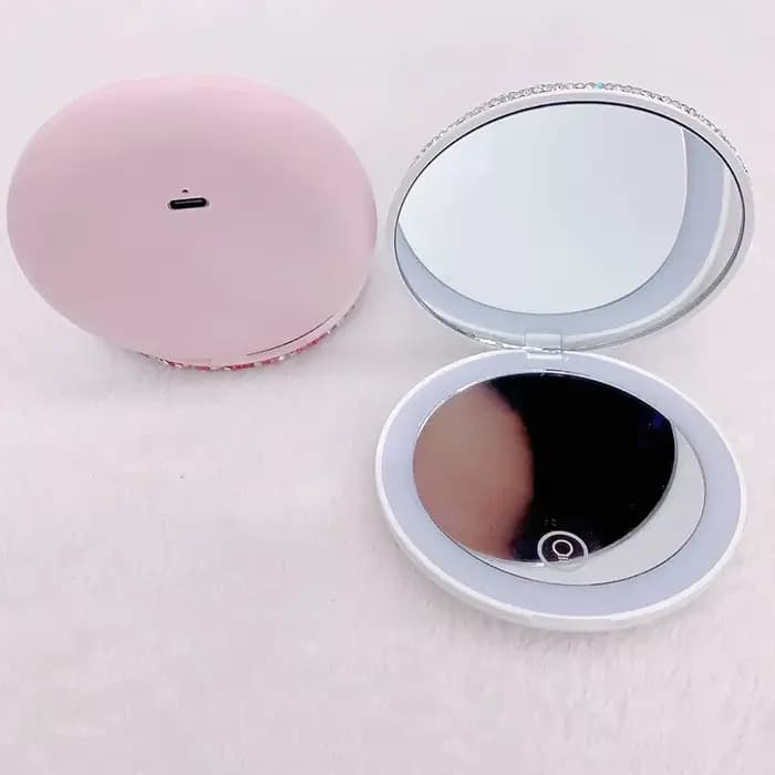 Miroir de maquillage en strass LED rechargeable