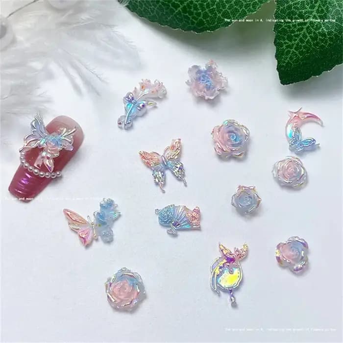 50pcs violet mélangé 3D lune nuage étoile breloques pour ongles en vrac Kawaii Lumionus Mini