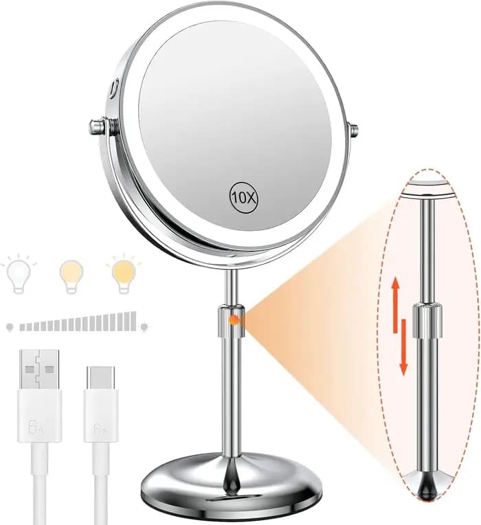 Miroir de maquillage grossissant 10X de 8 pouces 360° °