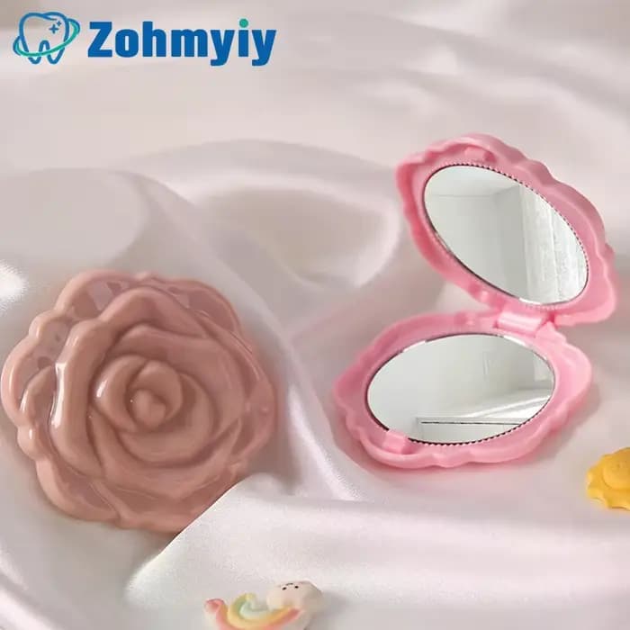 1PCS Miroir de poche rétro portable en forme de rose