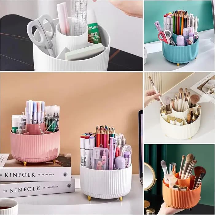 360 ° Boîte de rangement rotative pour outils de maquillage, organisateur de bureau, porte-pinceau
