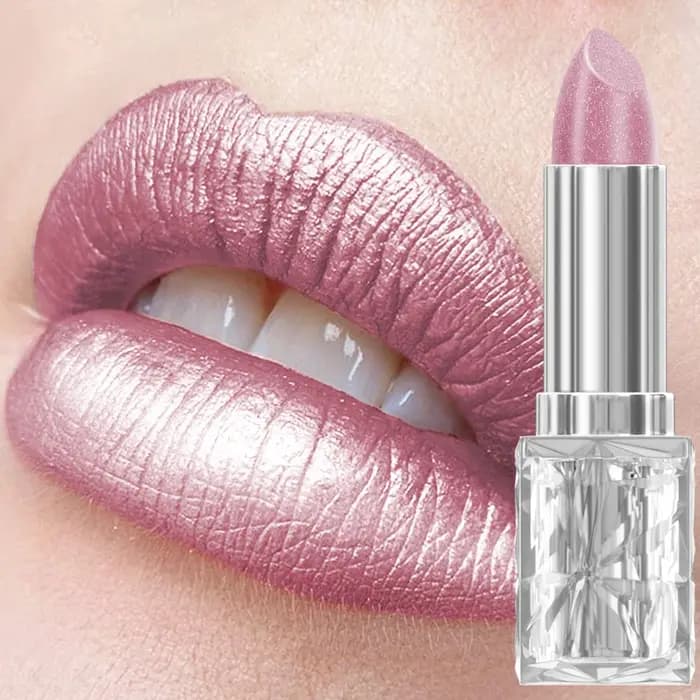 Rouge à lèvres velours à paillettes métalliques rose nacré