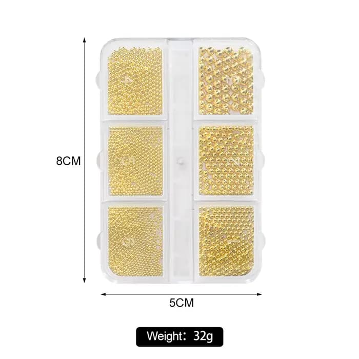 6 grilles 6 tailles de perles métalliques dorées, breloques pour Nail Art, perles de Caviar 3D pour