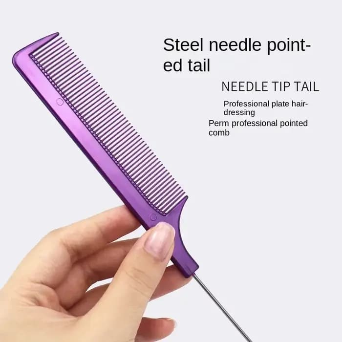 Peigne à queue pointue en acier de couleur unie, peigne de style résistant à la chaleur, antistatiqu