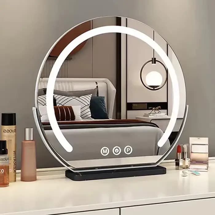 LED demi-circulaire éclairé miroir de maquillage avec contrôle tactile rotatif