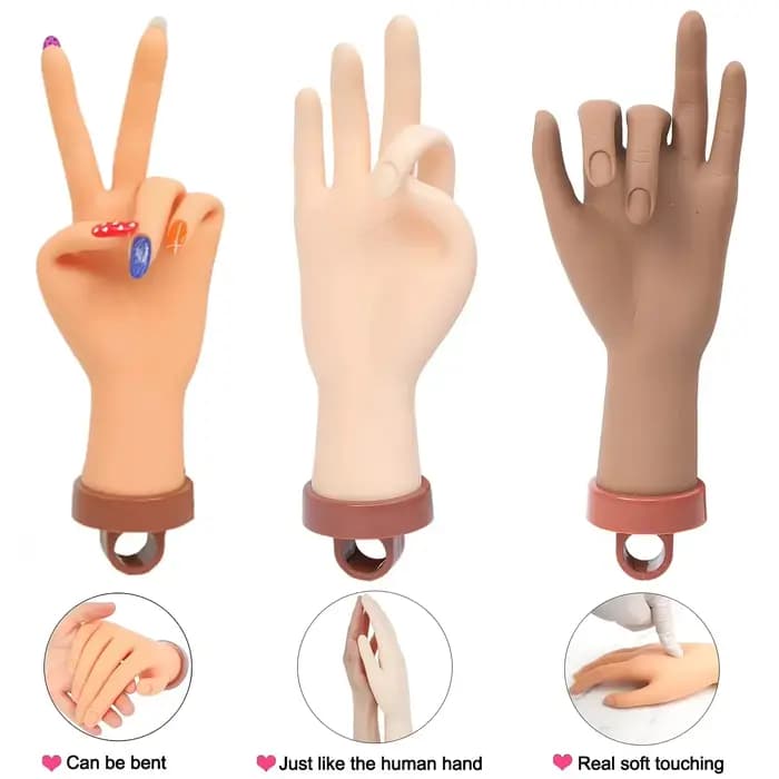 1 ensemble de faux mains pour Nail Art, Flexible, souple, réglable, en plastique, modèle prothétique