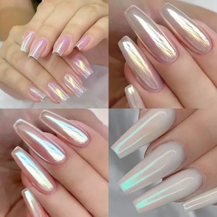 1-6 Boîtes de Poudre à Ongles Effet Miroir Perle Clair de Lune, Paillettes Blanches Fines, Pigment Effet Métallique, Gel Polish Chrome Holographique