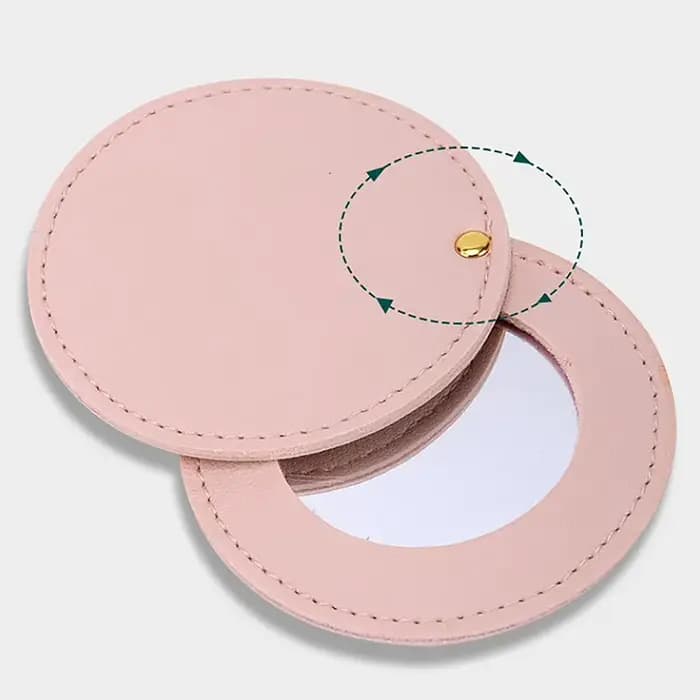 Miroir compact incassable en acier inoxydable avec manchon en cuir PU