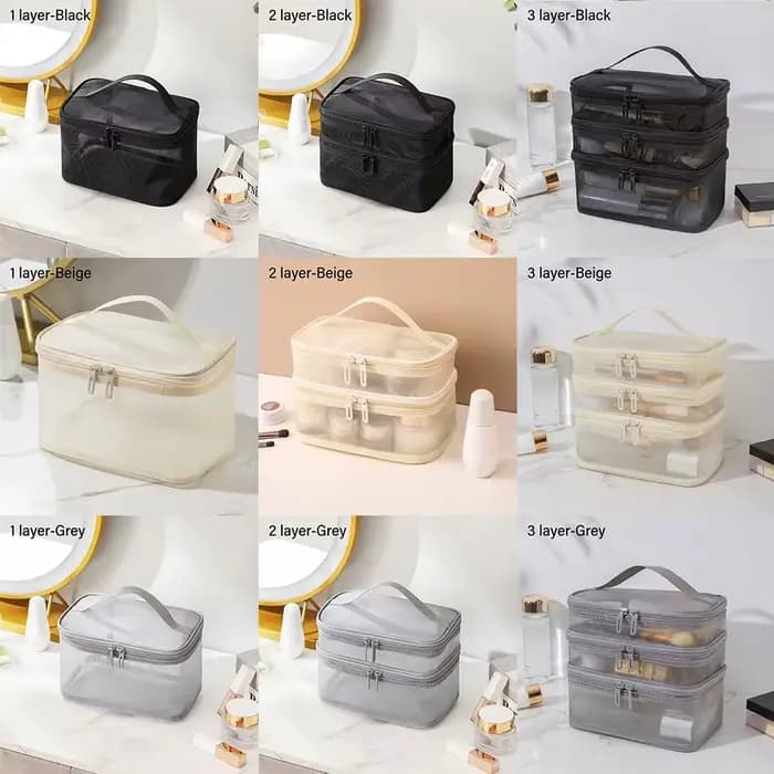 Trousse cosmétique de voyage en maille transparente pour femme