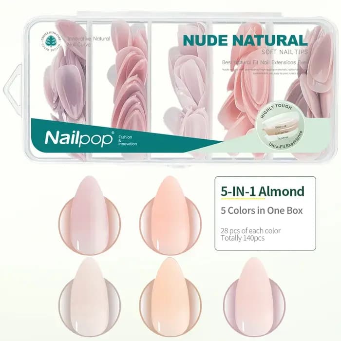 Nailpop 3-en-1 nu naturel doux ongles conseils ensemble 140 pièces tons de peau presse
