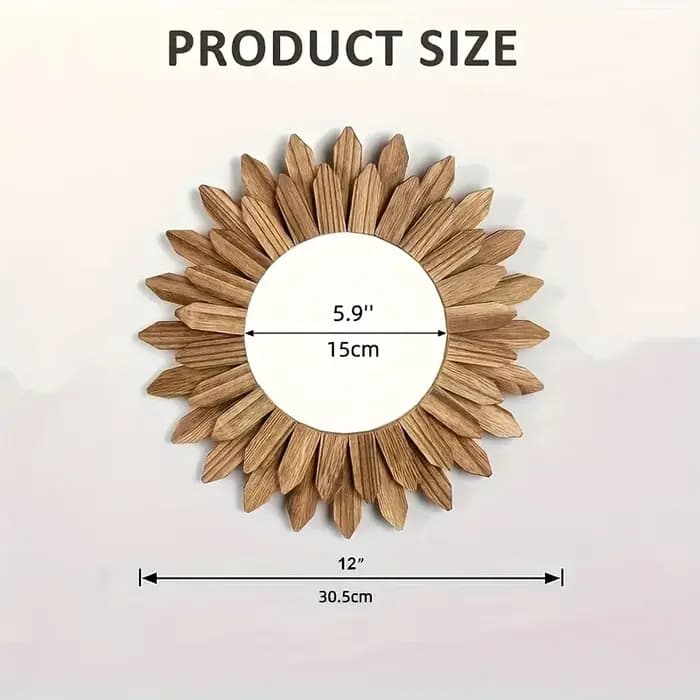 Miroir de maquillage mural chic en forme de tournesol - Cadre rond en bois