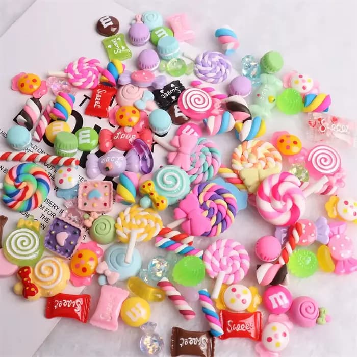 Breloques multi-formes Kawaii pour Nail Art, 20 pièces, bonbons sucrés, ours gommeux, sucette en rés