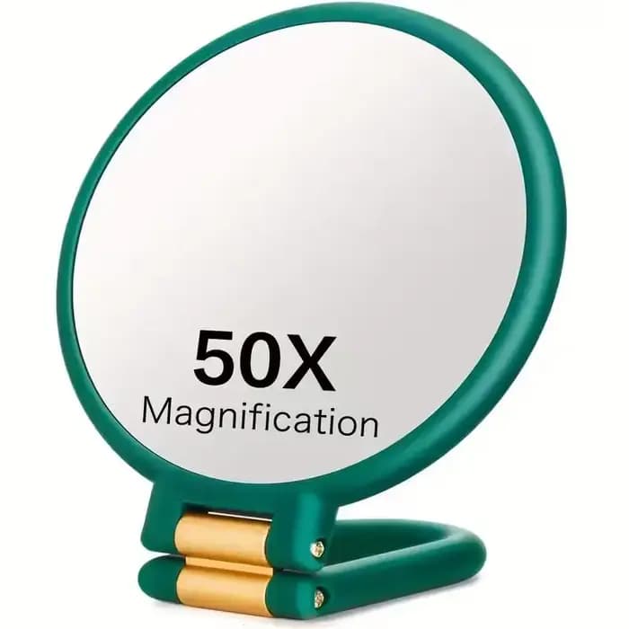 Miroir de maquillage grossissant 50X, miroir pliant double face à main, une face avec un grossisseme