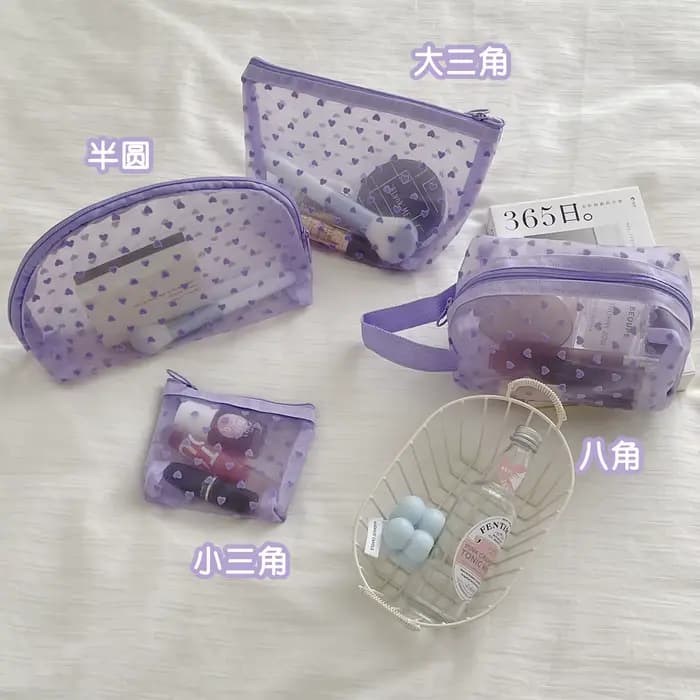 Trousse de maquillage en maille de velours violet