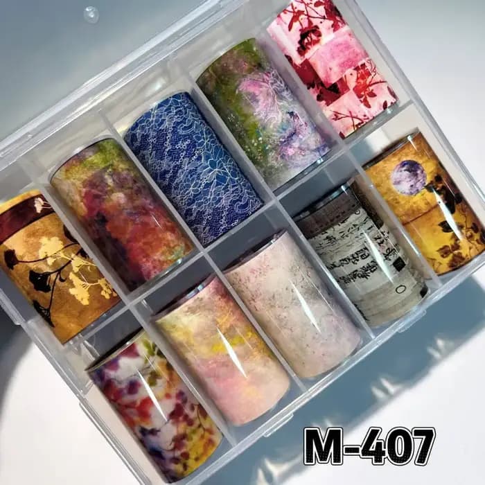 10 rouleaux à carreaux mille oiseaux arc étoiles feuilles à ongles papier de transfert Nail Art autocollants manucure