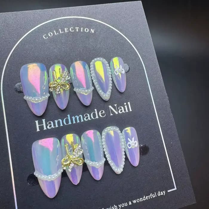 10 pièces à la main français presse sur ongles bord blanc conception amande faux ongles réutilisable