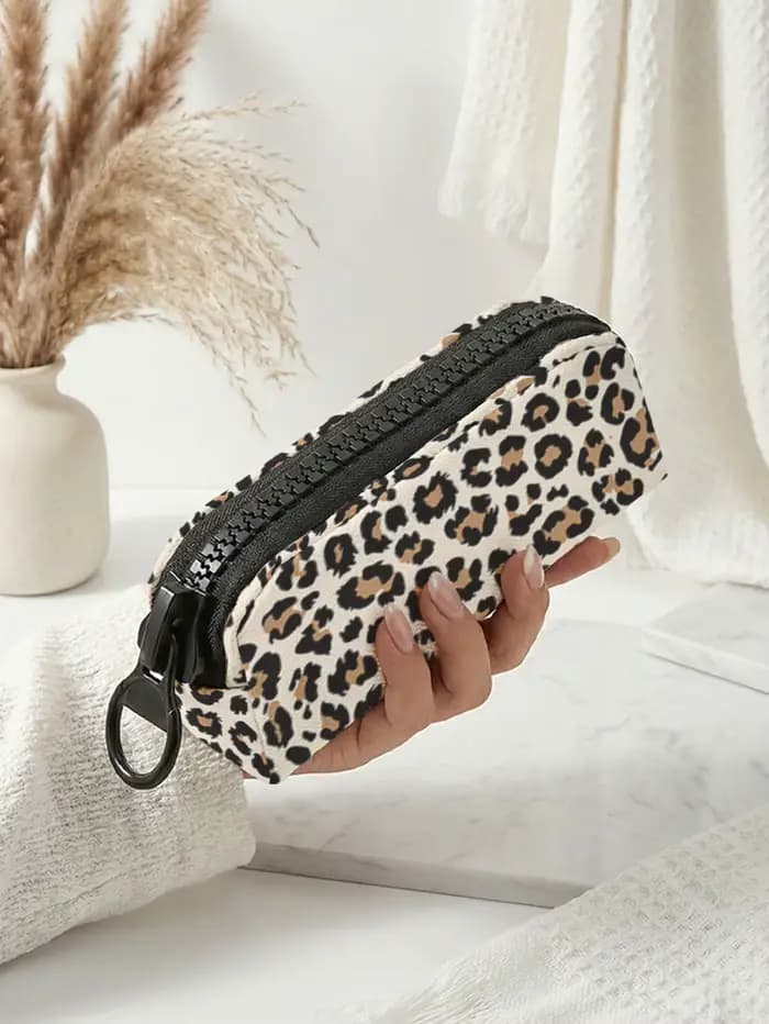 1 pièce, grande trousse de maquillage imprimée léopard avec fermeture éclair