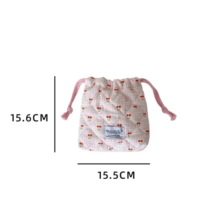 Trousse de maquillage matelassée en coton avec cordon de serrage