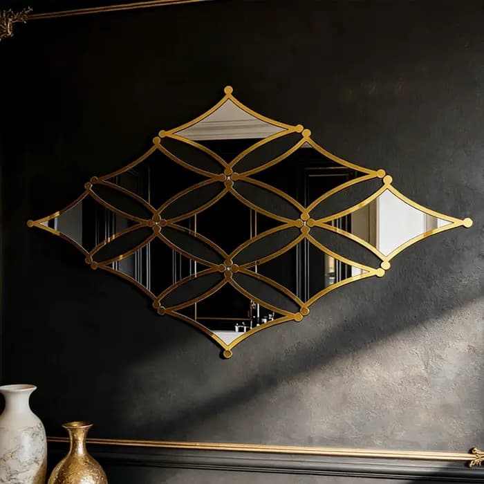 9 miroirs dorés en acrylique - Décoration murale de style français pour salle de bain