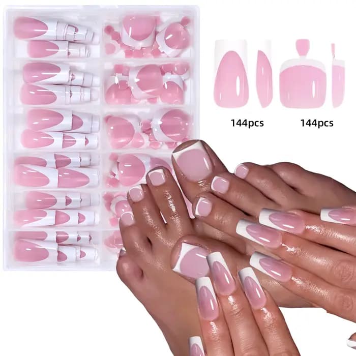 Ensemble d'ongles français pour les mains et les pieds
