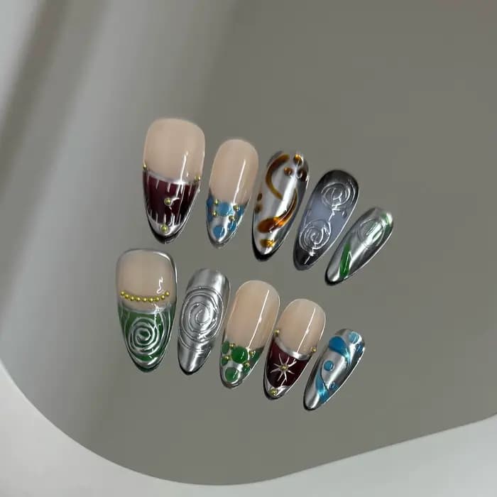 Faux ongles à pression faits à la main Y2k, ciel étoilé, amande, détachables, portables, doux et fra