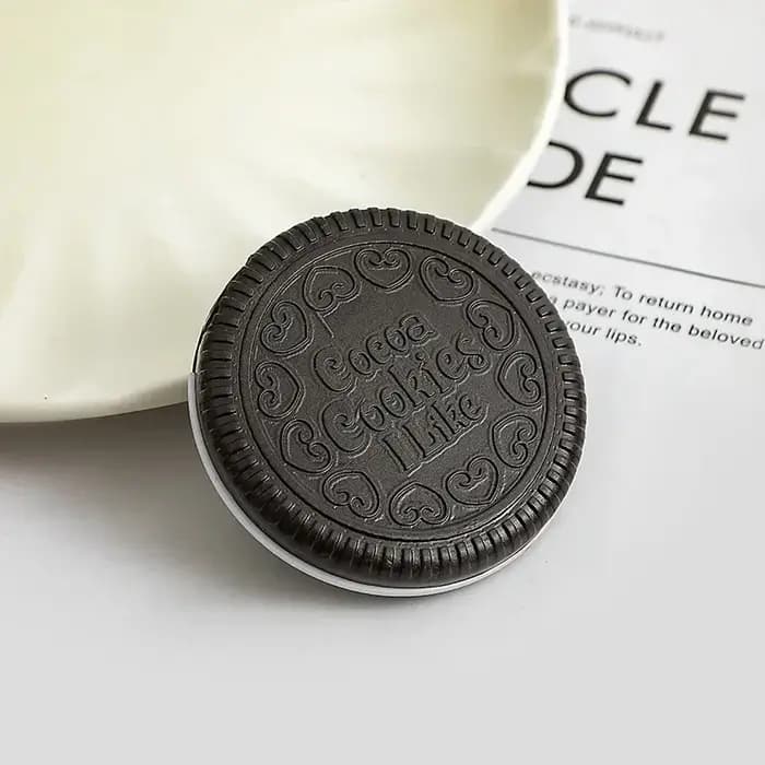 Miroir de maquillage rond pliant Biscuit au chocolat Ins Kawai miroirs de poche extérieurs femmes petit