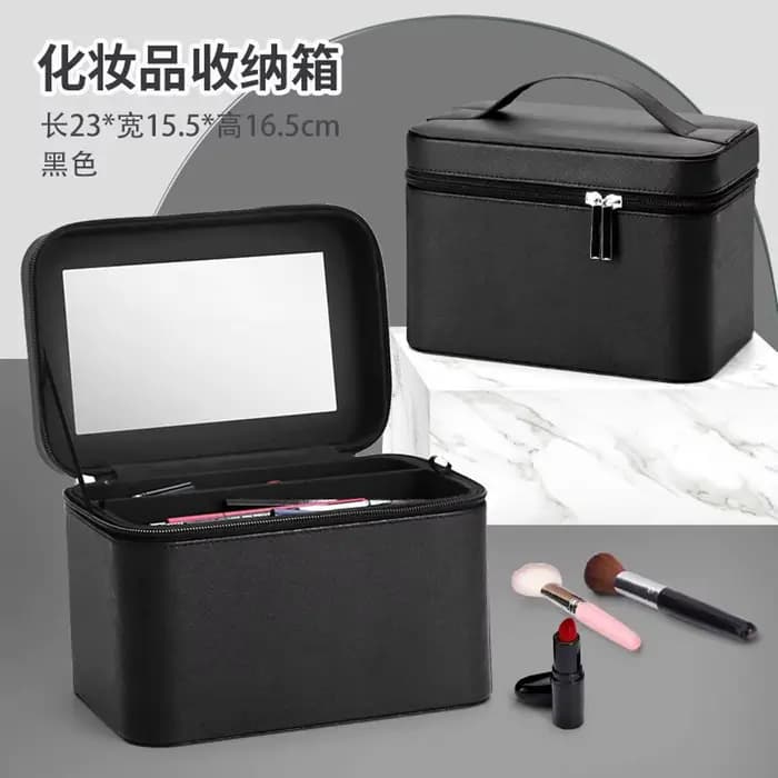 Trousse de maquillage avec grand miroir, sac de voyage portable, grande capacité, boîte de rangement