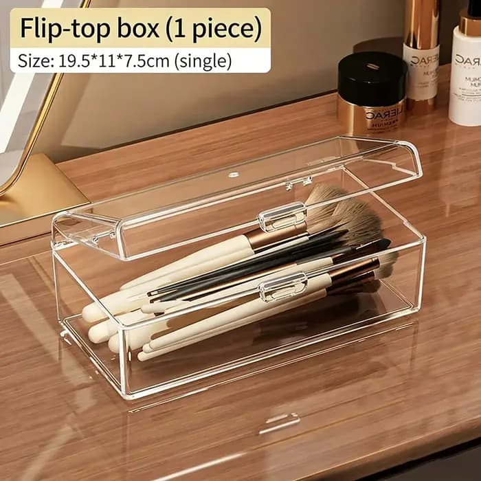 Boîte de rangement pour pinceaux de maquillage en acrylique transparent avec couvercle