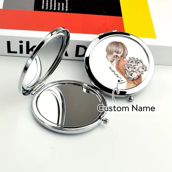 Miroir de maquillage personnalisé avec lettres, avec boîte cadeau pour femmes, accessoires de maquil