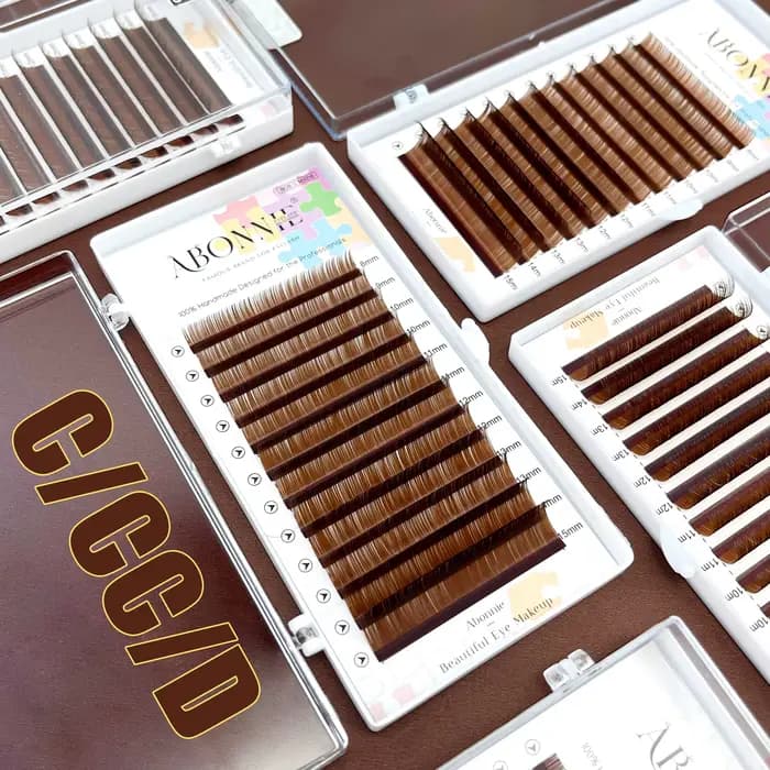 ABONNIE – Extensions de cils marron cacao, Volume individuel, C CC D, plateau de cils en vison class