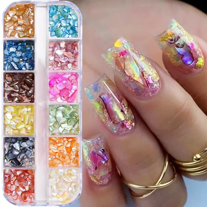12 grilles 3D or océan Rivet breloques pour ongles mixte hippocampe/étoile de mer/perle de conque/Mini perles de Caviar