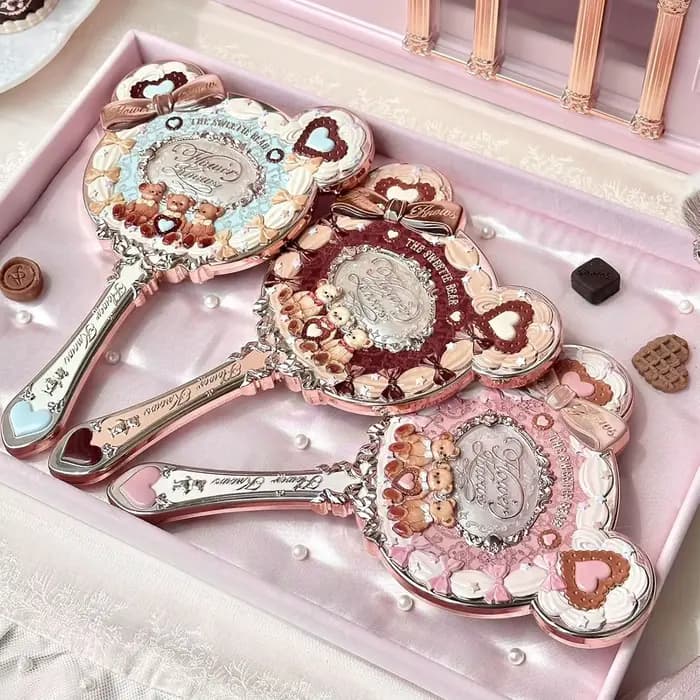 Miroir de Poche Edition Limitée Design Sirène Collection Fées Portable Maquillage Cadeau Femme Blanc Bleu Rose Chocolat