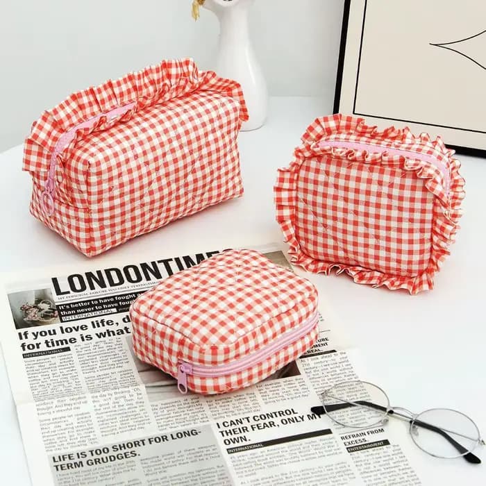 Sac de maquillage portable à motif écossais