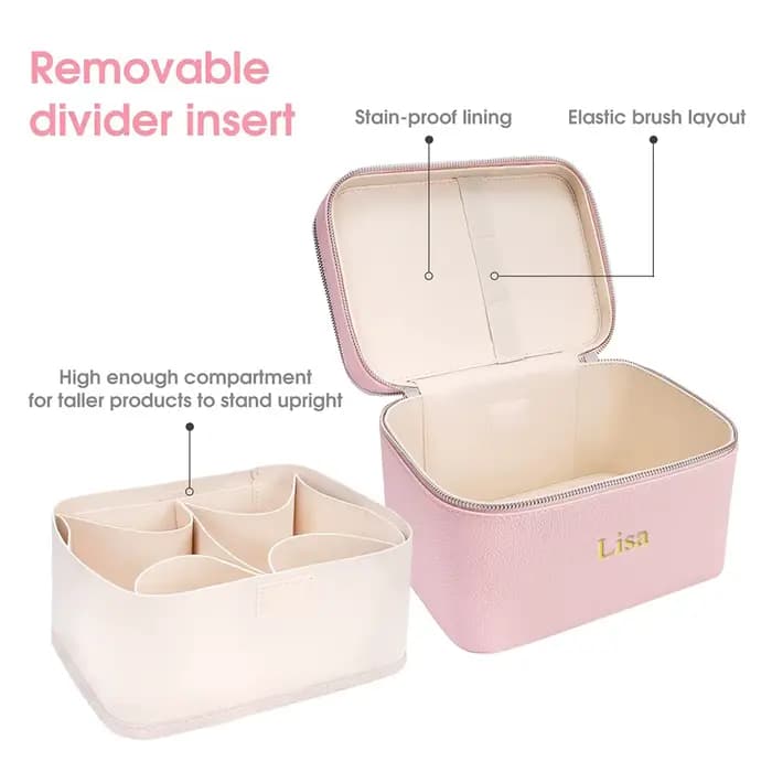 Trousse de maquillage professionnelle portable double couche avec nom personnalisé