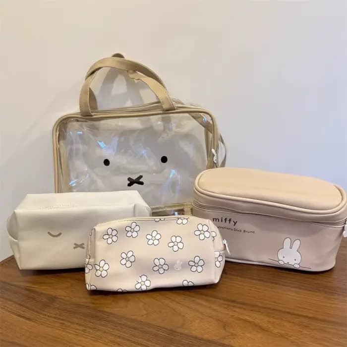 Ensemble de quatre trousses de maquillage Miffy Kawaii pour le voyage, sac de rangement portable à m
