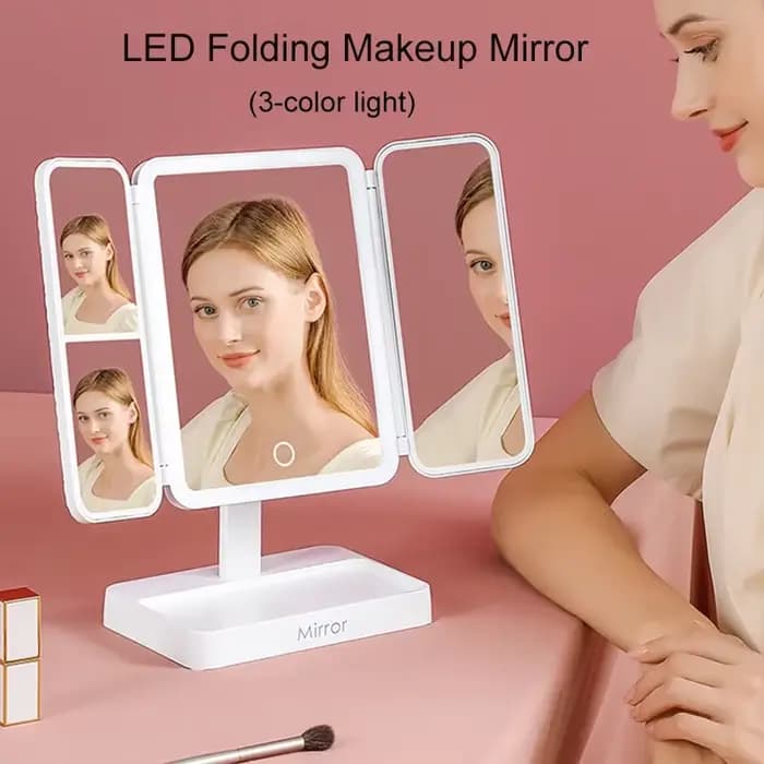 Miroir de maquillage LED à trois volets