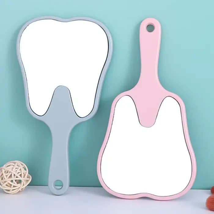 Miroir de maquillage haute définition en forme de dent avec poignée