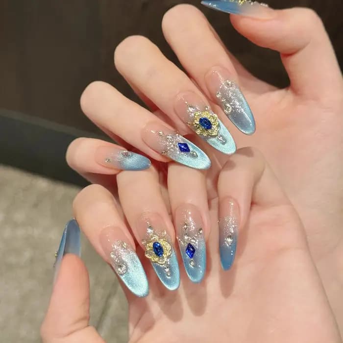 10 pièces presse à la main sur les ongles fleur verte imprimé tête ovale courte faux